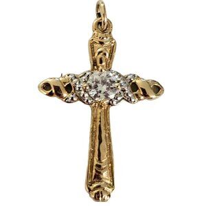 10K Yellow Gold Clear CZ Cubic Zirconia Cross Pendant, L68